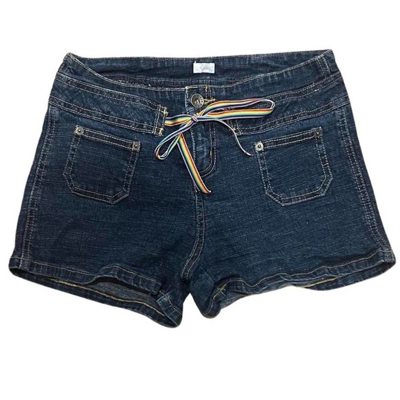 Route 66 Pants - vintage route 66 denim shorts with a rainbow drawstring